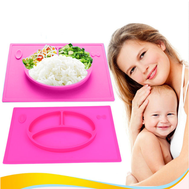 Baby Kids Children Tableware Meal Dinner Plates Dinnerware Integrated Sub-grid Silicone Food Dishes Plate Non-slip Placemat