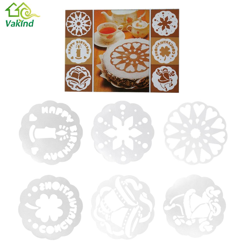 6pcs Cake Decor Cupcake Stencils Template Mold Dies for Birthday Xmas Party Kitchen Accessories Caking Tool