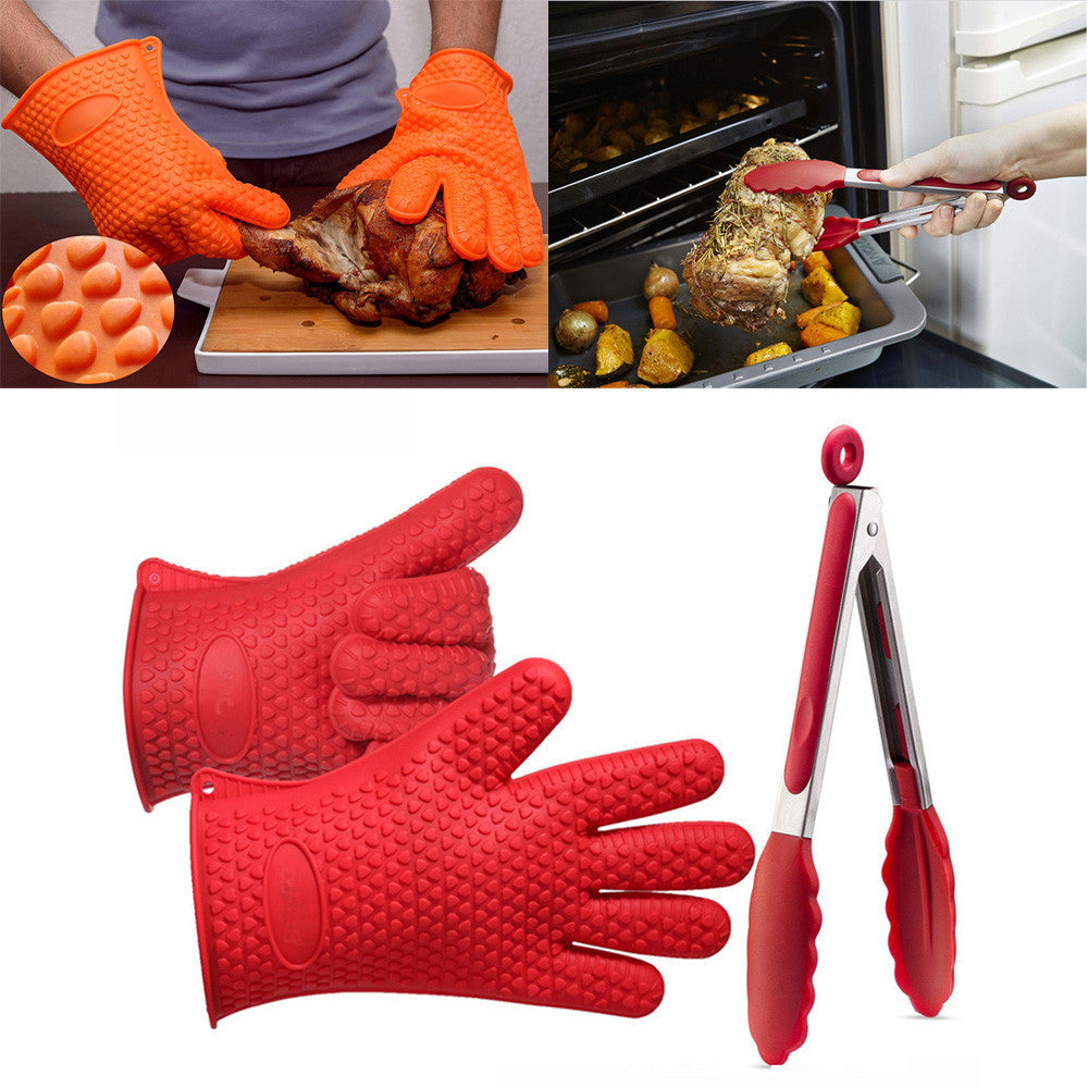 Kitchen Tool Silicone Kitchen Cooking Silicone BBQ /Cooking Gloves Plus Silicone Tong Baking Tool