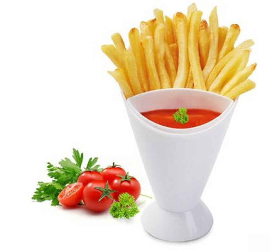 Home Kitchen Potato Tool Tableware 2 in 1 French Fry Cone with Dipping Cup